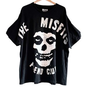 THE MISFITS Fiend Club Size 1X Black White Acid Wash Distressed Retro Band Tee